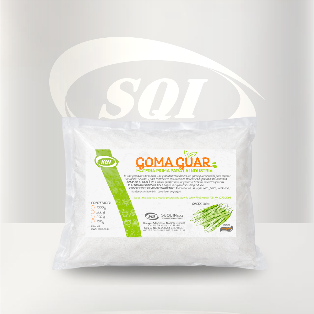 Goma Guar CAS 9000-30-0, espesante y estabilizante de origen vegetal para aplicaciones alimentarias, cosméticas e industriales.