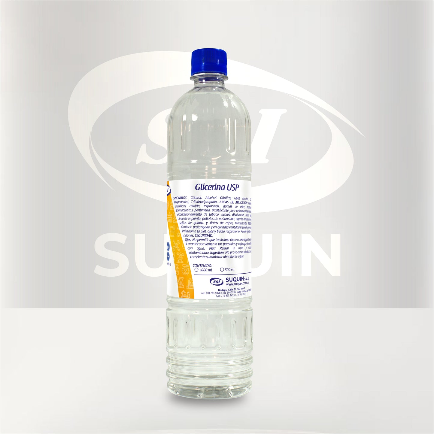Glicerina USP de grado farmacéutico, materia prima humectante y emoliente para aplicaciones cosméticas, farmacéuticas y alimentarias.
