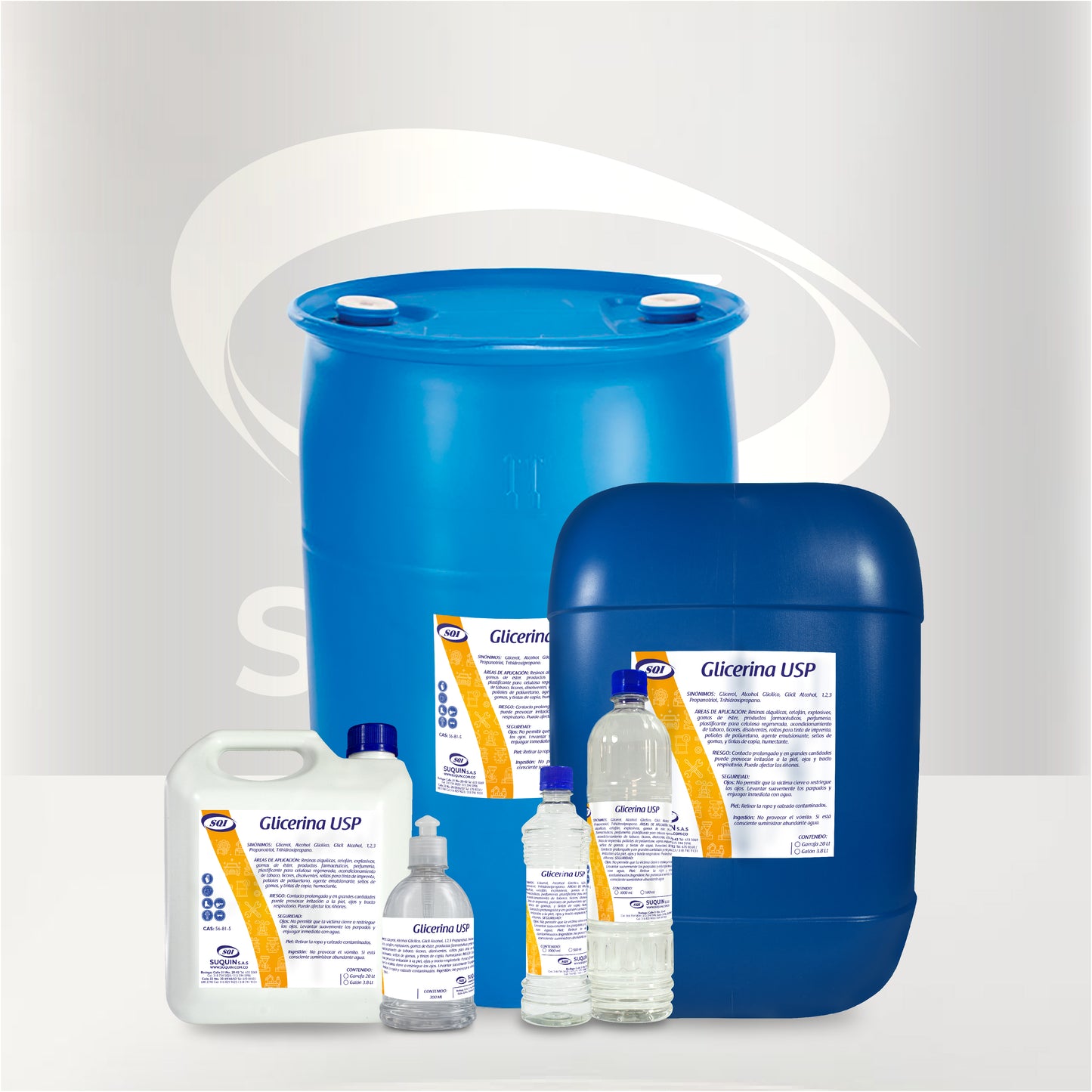 Glicerina USP de grado farmacéutico, materia prima humectante y emoliente para aplicaciones cosméticas, farmacéuticas y alimentarias.
