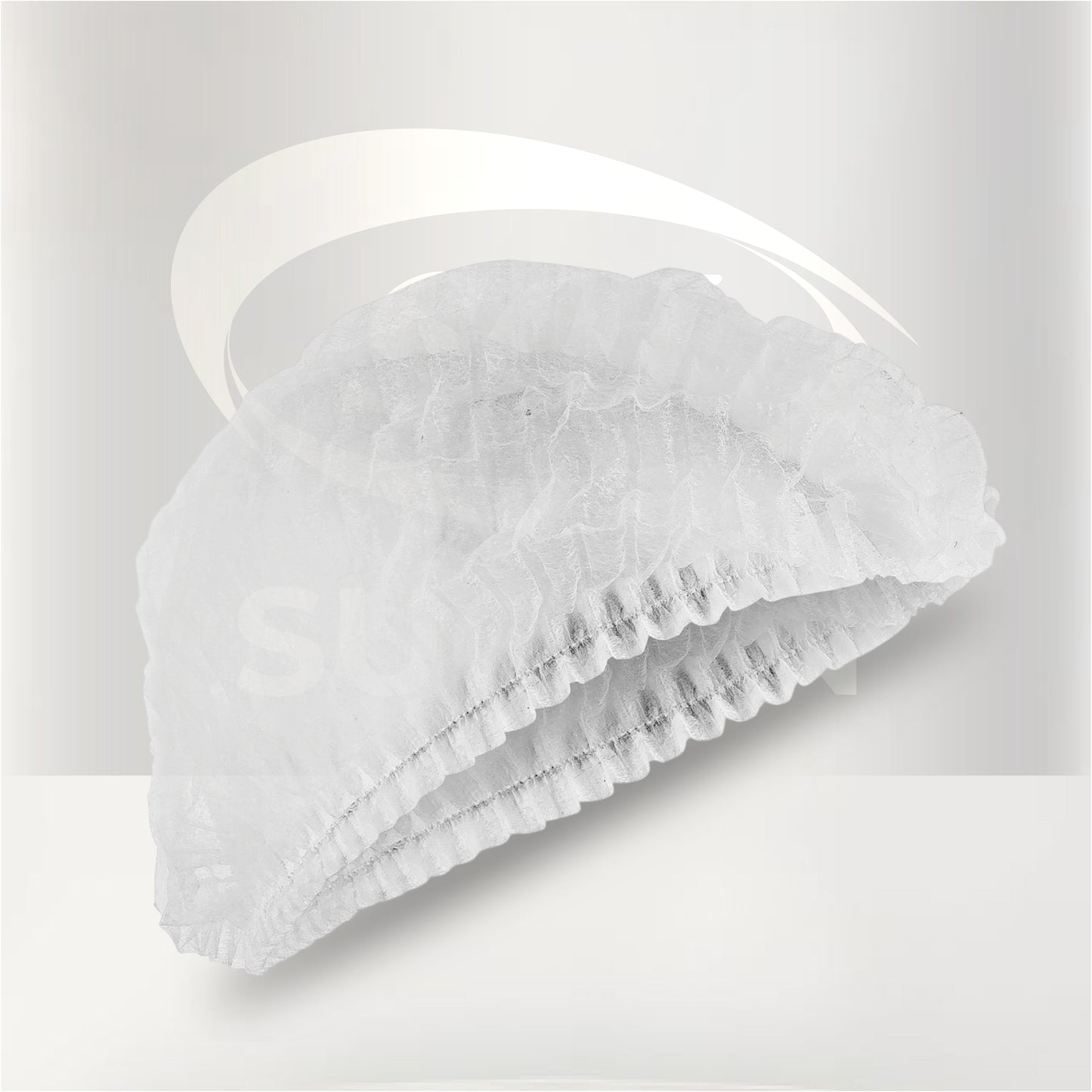 Gorro desechable tipo oruga blanco para protección e higiene en laboratorios, industria alimentaria, hospitales y áreas de producción.
