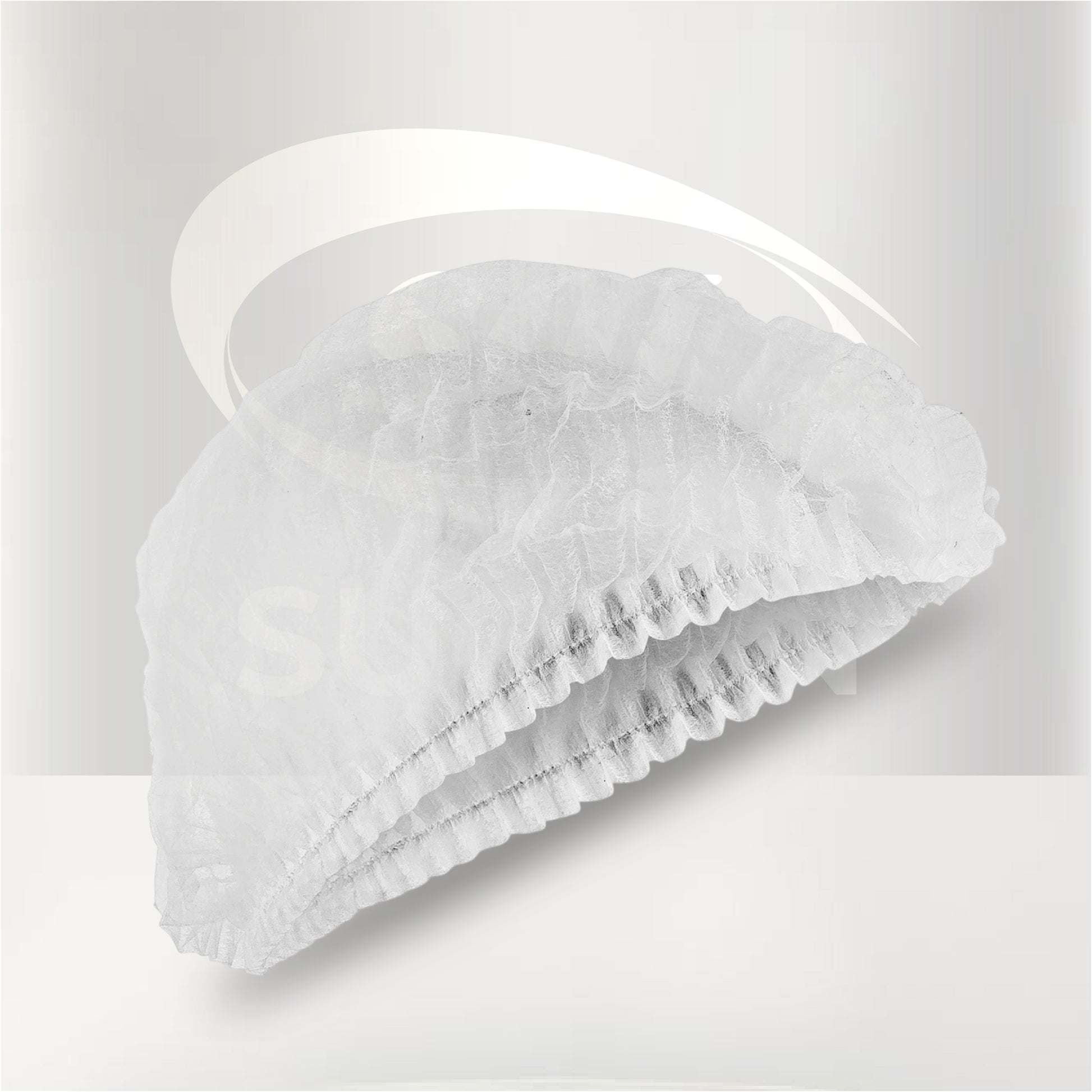 Gorro desechable tipo oruga blanco para protección e higiene en laboratorios, industria alimentaria, hospitales y áreas de producción.
