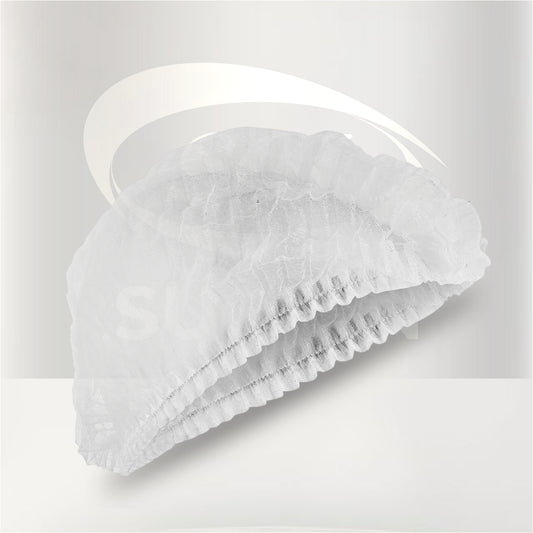 Gorro desechable tipo oruga blanco para protección e higiene en laboratorios, industria alimentaria, hospitales y áreas de producción.
