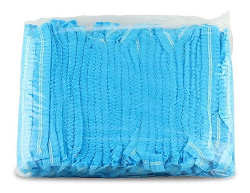 Gorro desechable tipo oruga azul para laboratorio, industria alimentaria, salud y ambientes de trabajo con control de higiene.
