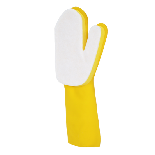Guante para limpieza de piscina resistente a productos químicos y diseñado para el mantenimiento de piscinas.
