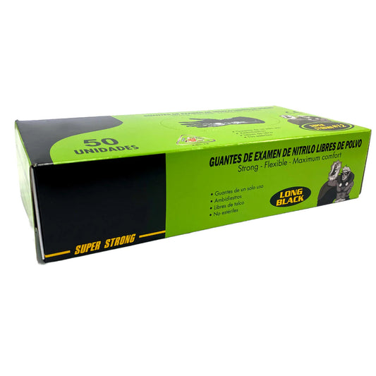 Guante de nitrilo negro calibre 12 reutilizable para protección química, limpieza, laboratorio e industria.
