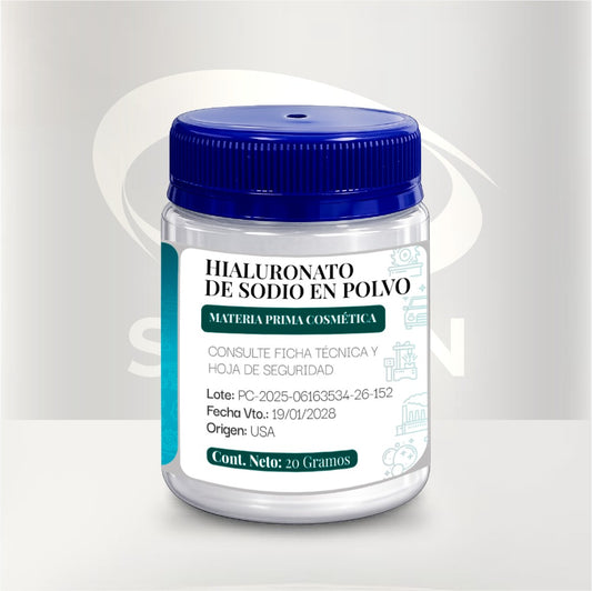 hialuronato de sodio al 99%, ingrediente activo para fabricar ácido hialurónico de baja concentración. Ideal para formulaciones cosméticas hidratantes y antiedad.