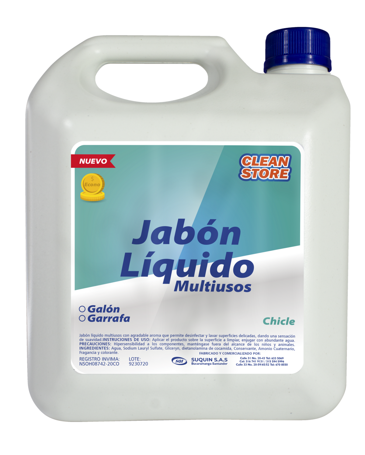 Jabón líquido multiusos Línea Econo para la limpieza de superficies en hogares, oficinas y comercios.