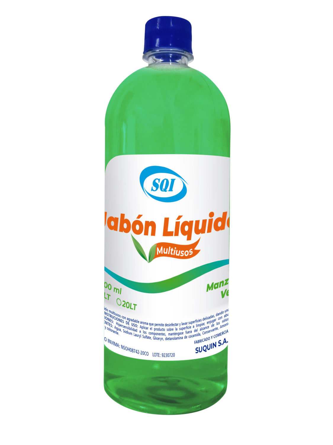 Jabón líquido multiusos para limpiar y desengrasar superficies en hogares, oficinas y comercios.
