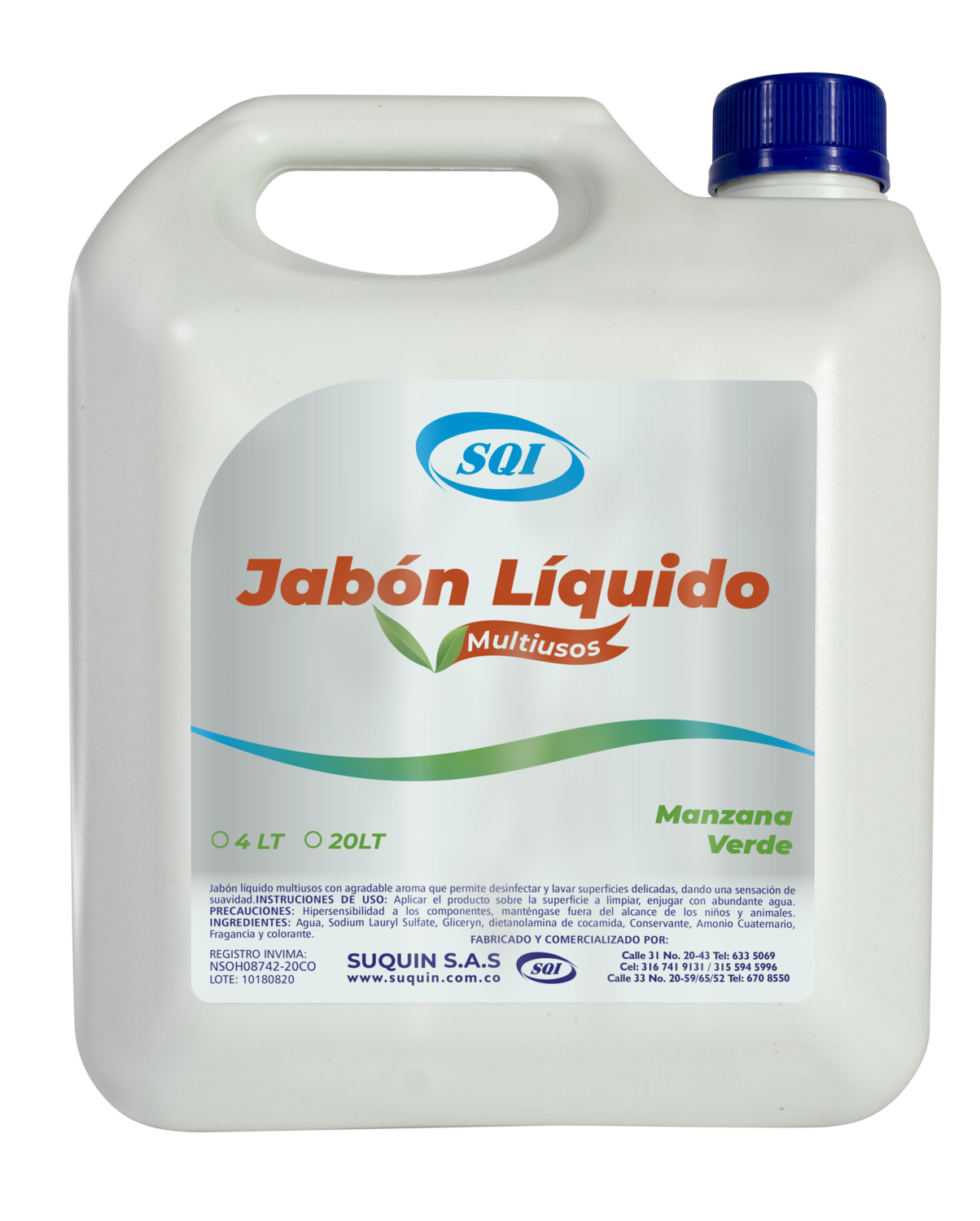 Jabón líquido multiusos para limpiar y desengrasar superficies en hogares, oficinas y comercios.

