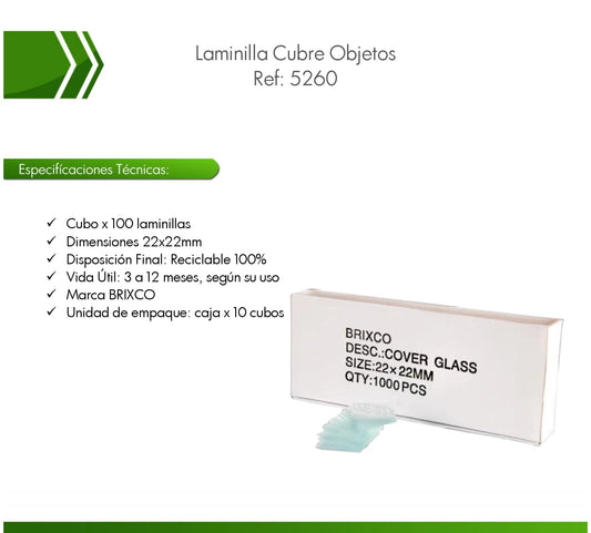 Laminillas cubre objetos finas y transparentes, ideales para proteger muestras en microscopía