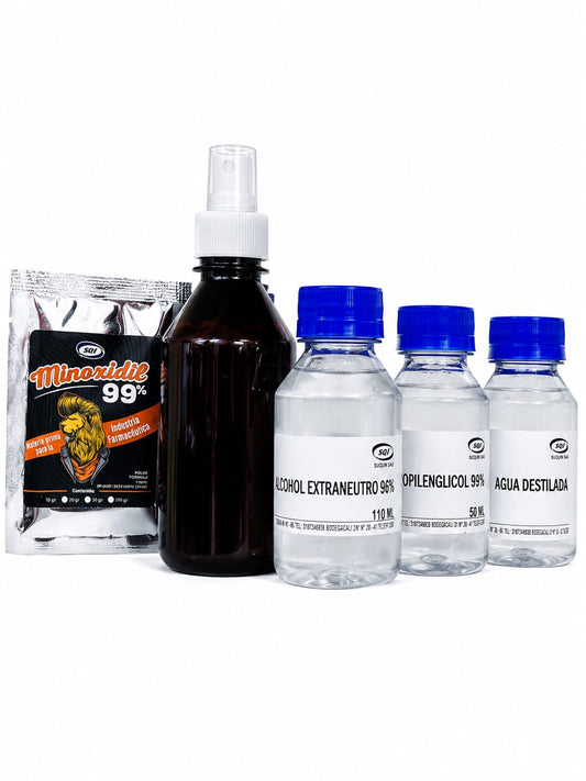 Kit Minoxidil con materias primas para la elaboración de formulaciones cosméticas de uso capilar.
