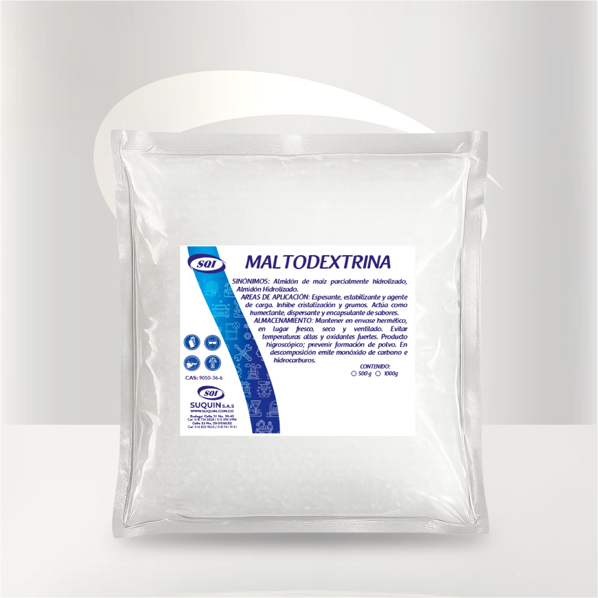 Maltodextrina CAS 9050-36-6 aditivo alimentario para bebidas, suplementos nutricionales y formulaciones alimenticias.
