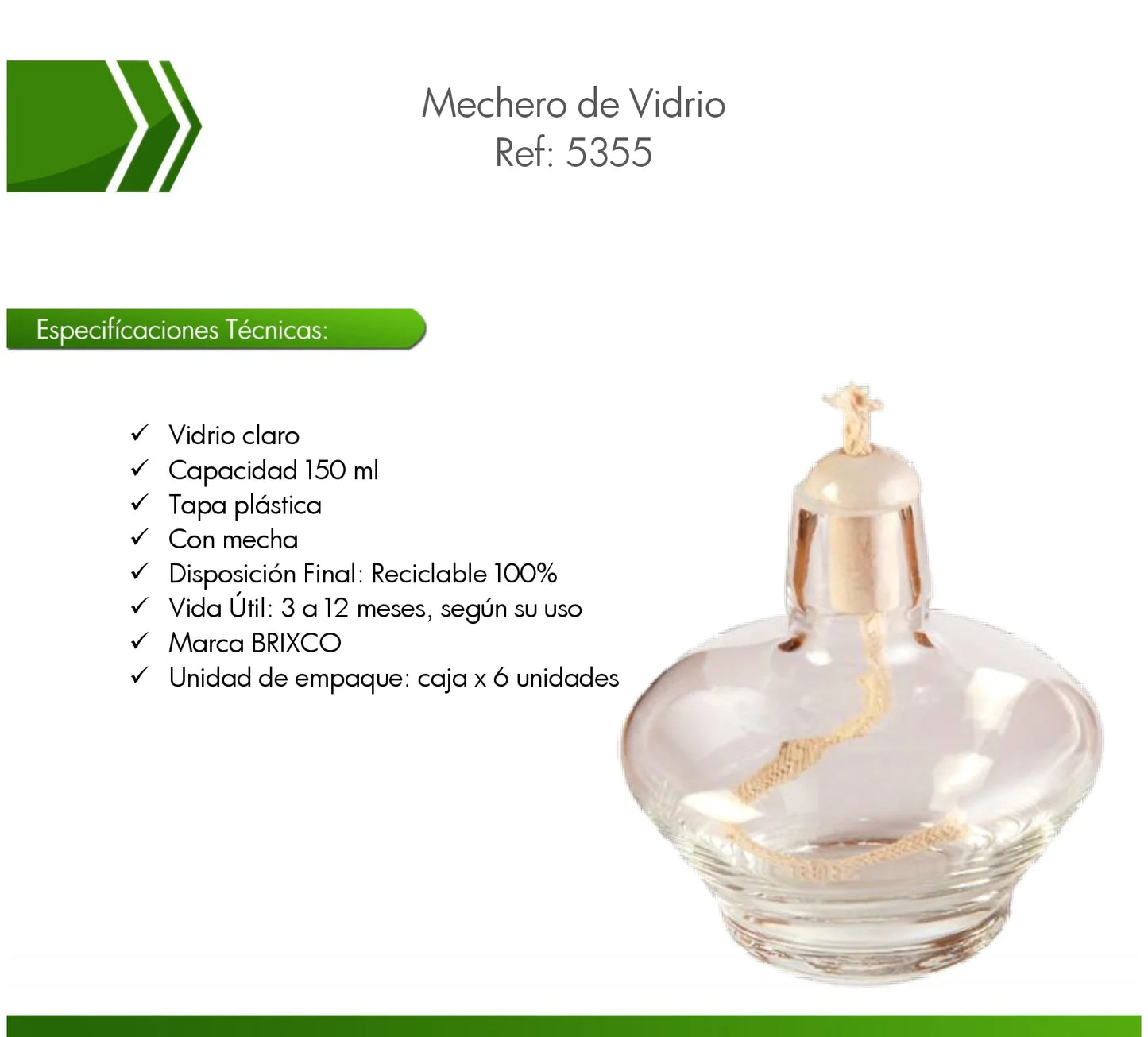 Mechero de vidrio transparente de 150 ml