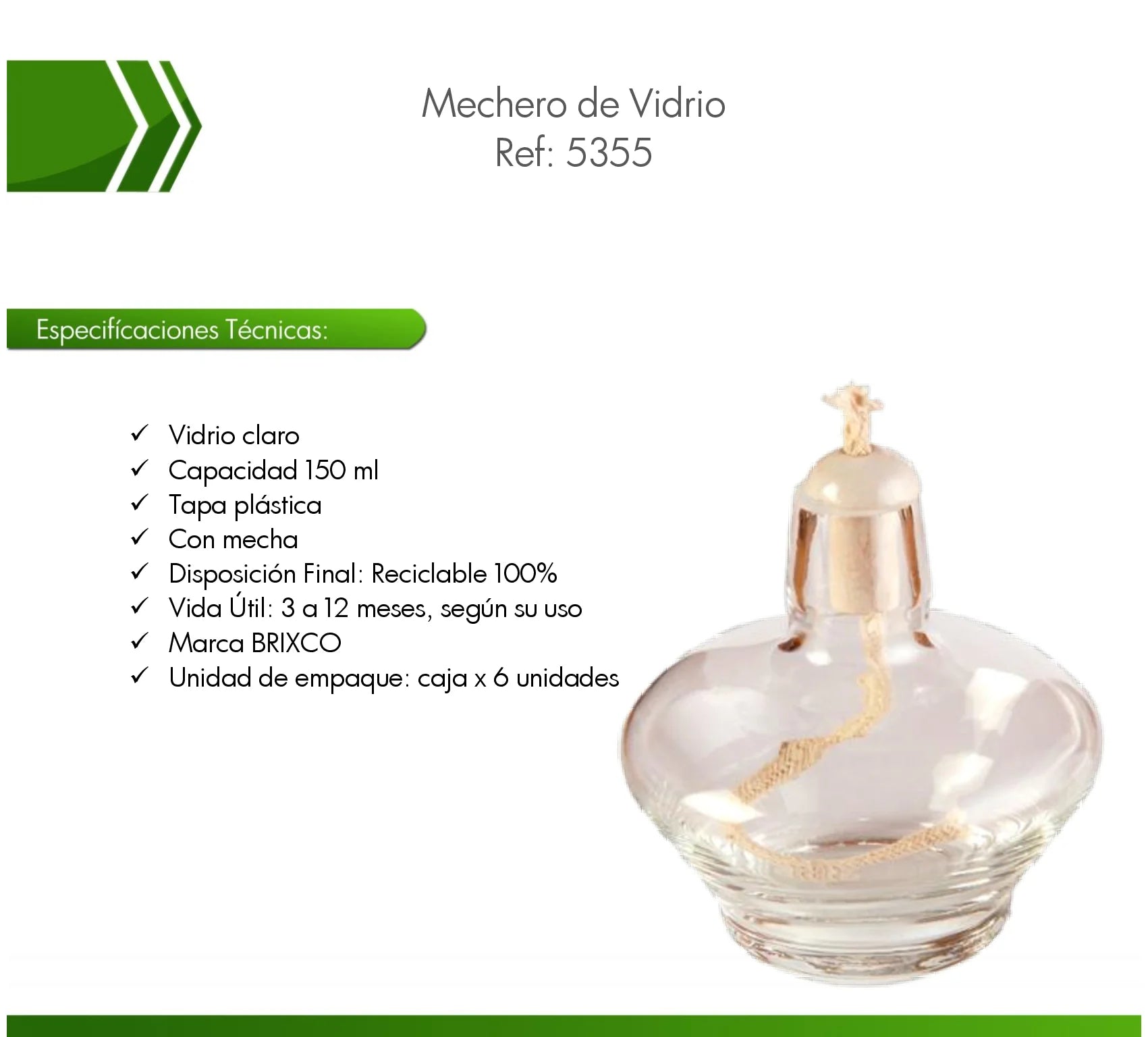 Mechero de vidrio transparente de 150 ml