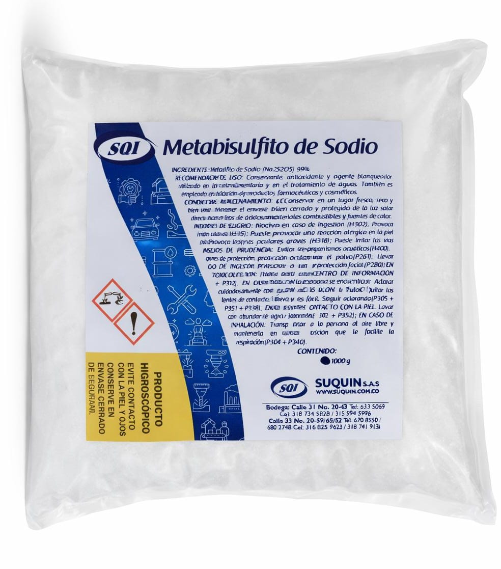 Metabisulfito de sodio CAS 7681-57-4 aditivo alimentario E223, conservante y antioxidante para uso industrial y alimentario.
