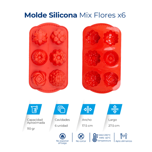 Molde de silicona con 6 diseños florales para jabones, velas, chocolates, resina y manualidades.