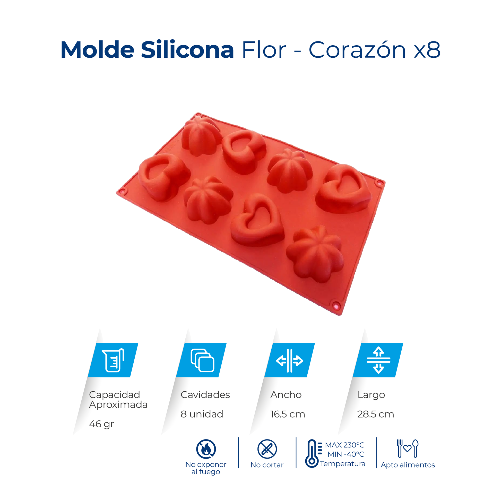 Molde de silicona con 8 figuras decorativas para jabones, velas, chocolates, resina y manualidades.