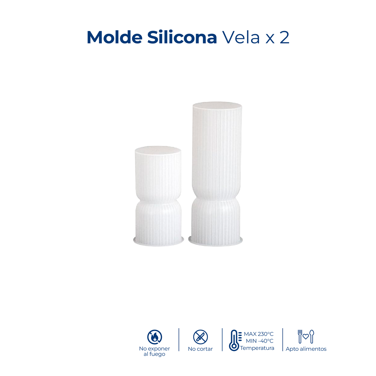 Molde de silicona para fabricar dos velas con fácil desmolde y excelente acabado.
