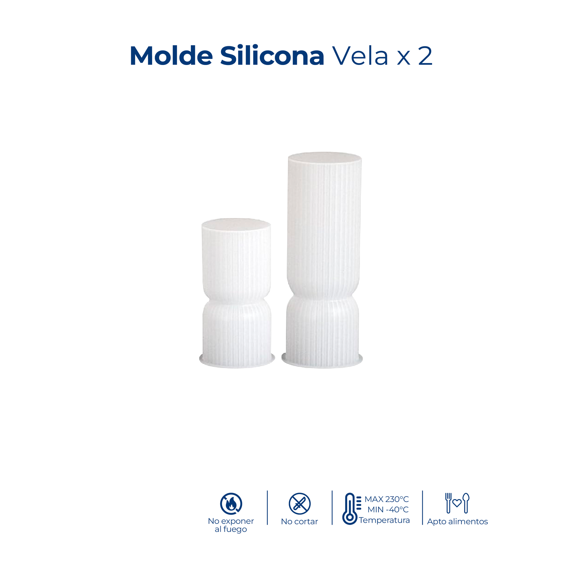 Molde de silicona para fabricar dos velas con fácil desmolde y excelente acabado.
