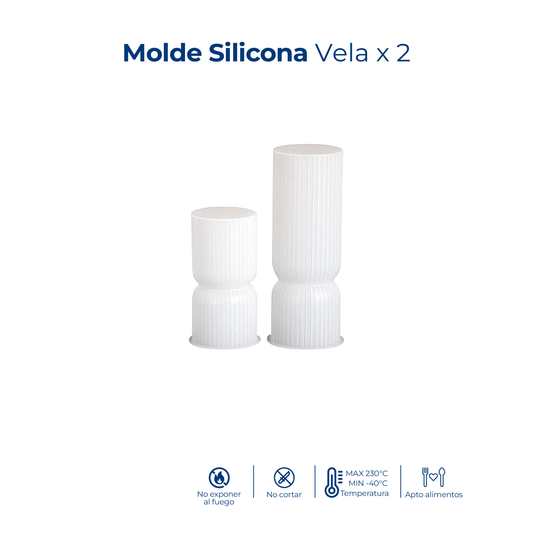 Molde de silicona para fabricar dos velas con fácil desmolde y excelente acabado.
