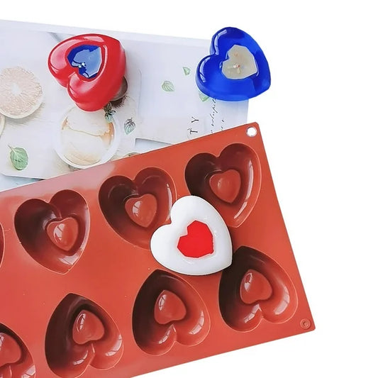 Molde de silicona con 10 cavidades en forma de corazón para jabones, velas, chocolates, gomitas, resina y manualidades.
