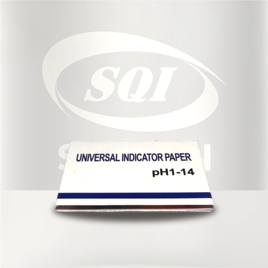 Papel indicador universal genérico pH 1-14 en libreta para análisis de acidez y alcalinidad en laboratorio e industria.
