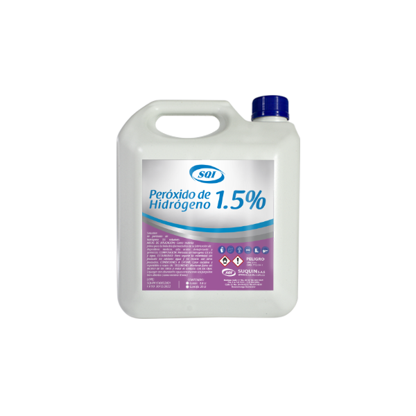 Peróxido de Hidrógeno 1,5% para desinfección, limpieza, laboratorio y aplicaciones industriales.

