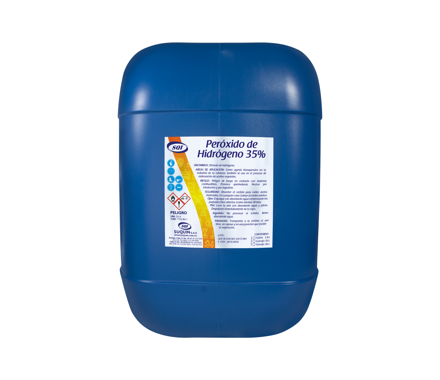 Peróxido de Hidrógeno 35% para tratamiento de aguas, desinfección, oxidación y aplicaciones industriales.
