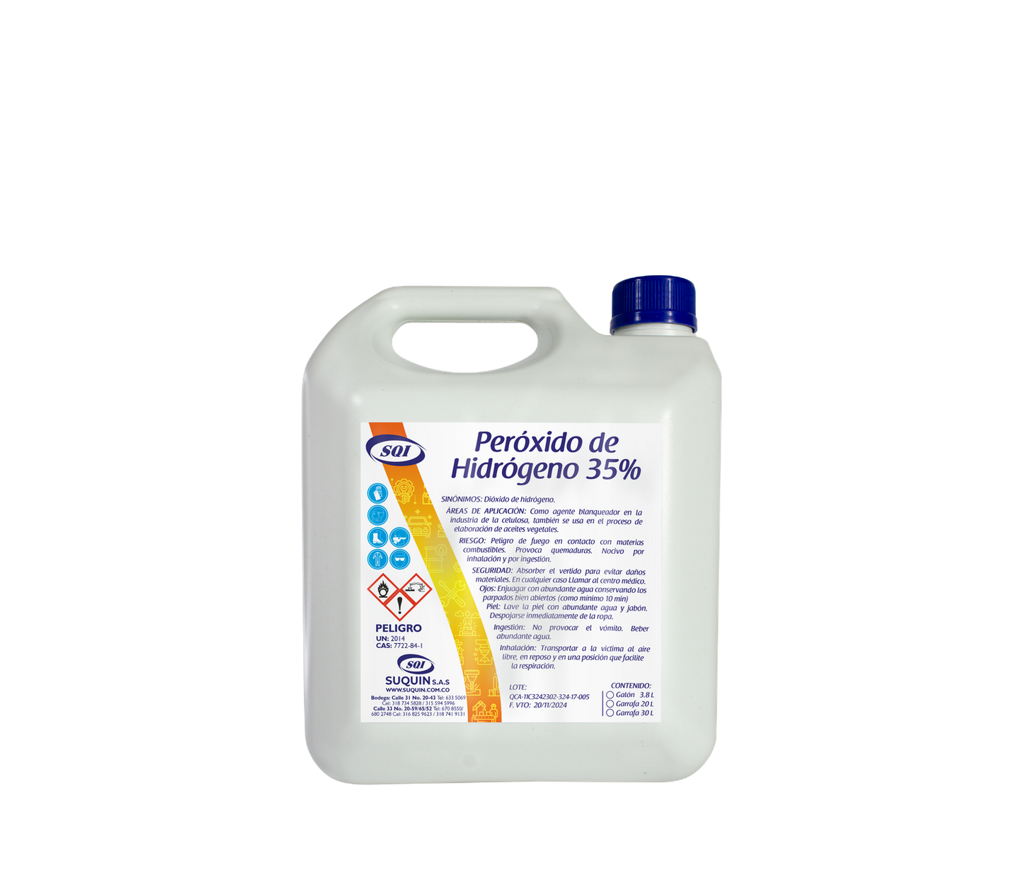 Peróxido de Hidrógeno 35% para tratamiento de aguas, desinfección, oxidación y aplicaciones industriales.
