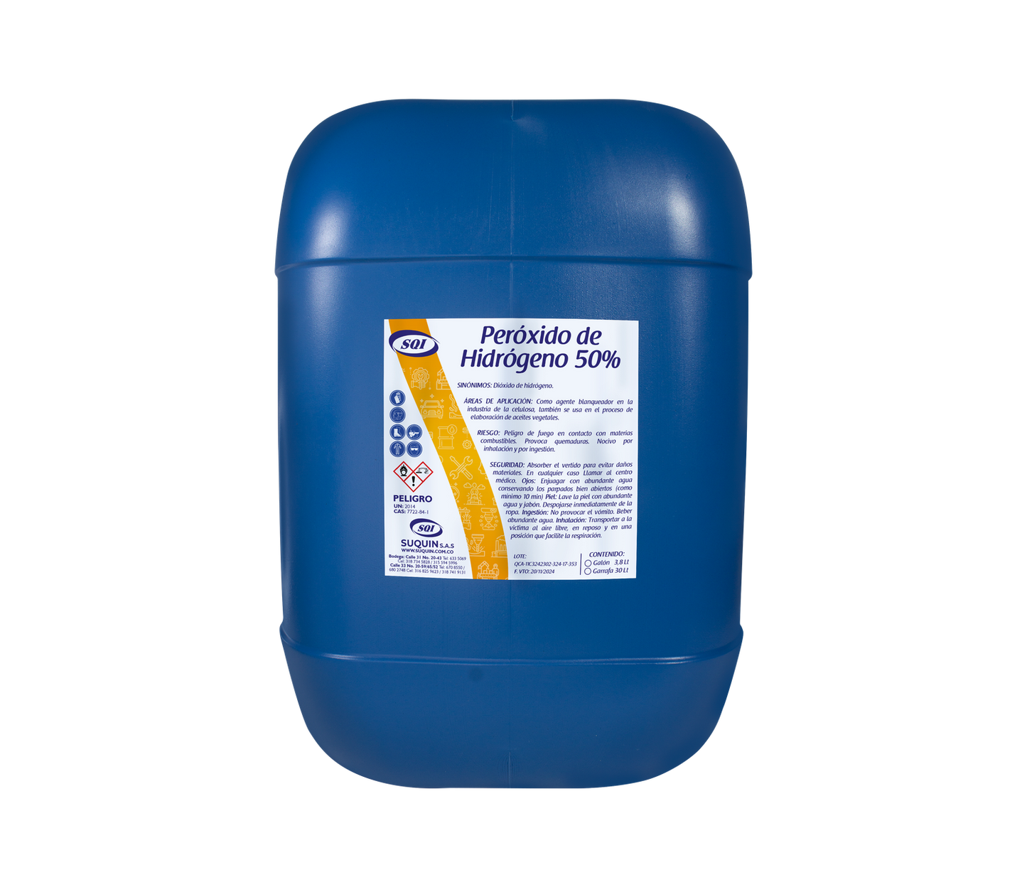 Peróxido de Hidrógeno 50% para tratamiento de aguas, desinfección, blanqueamiento y procesos industriales.
