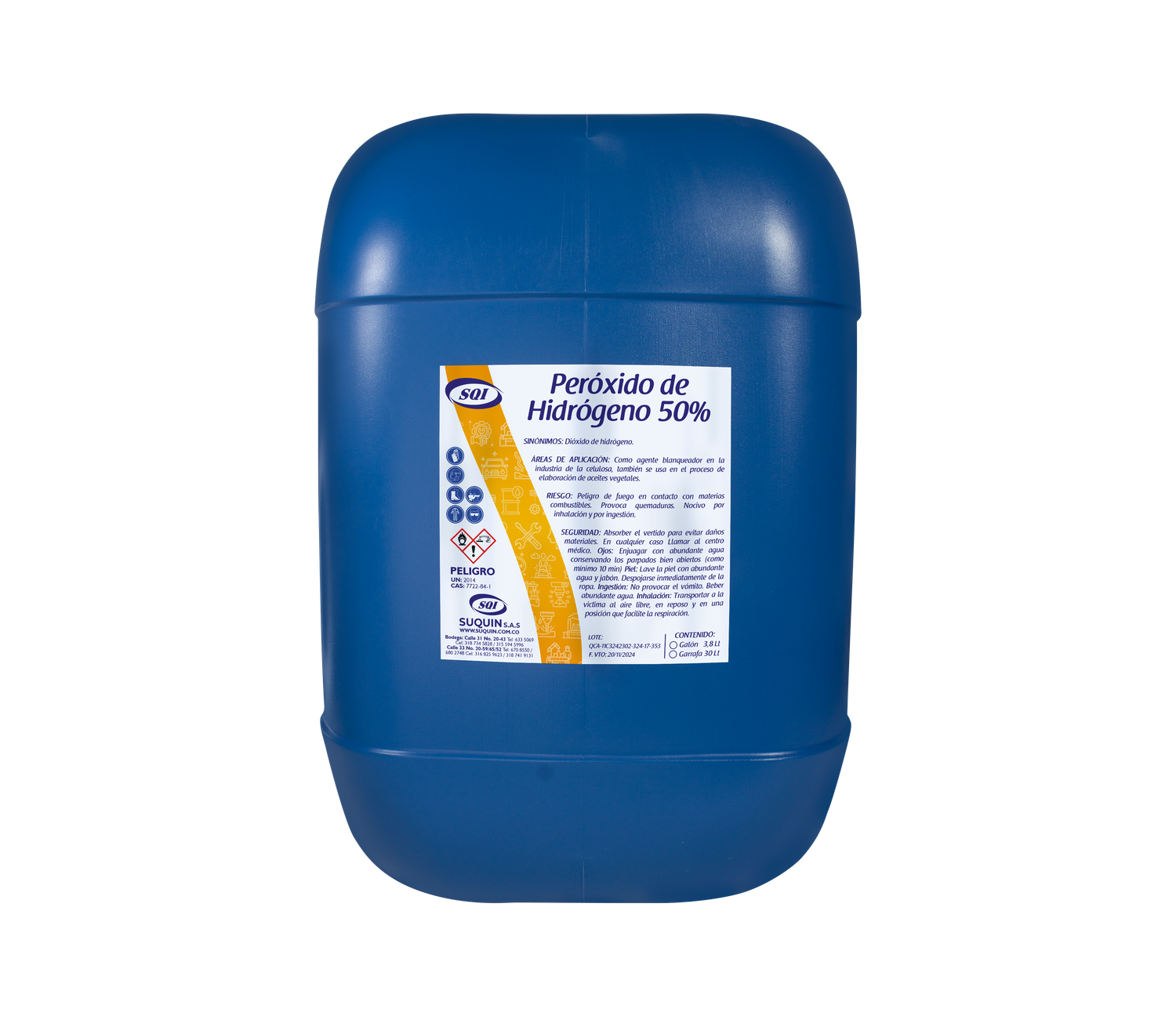 Peróxido de Hidrógeno 50% para tratamiento de aguas, desinfección, blanqueamiento y procesos industriales.
