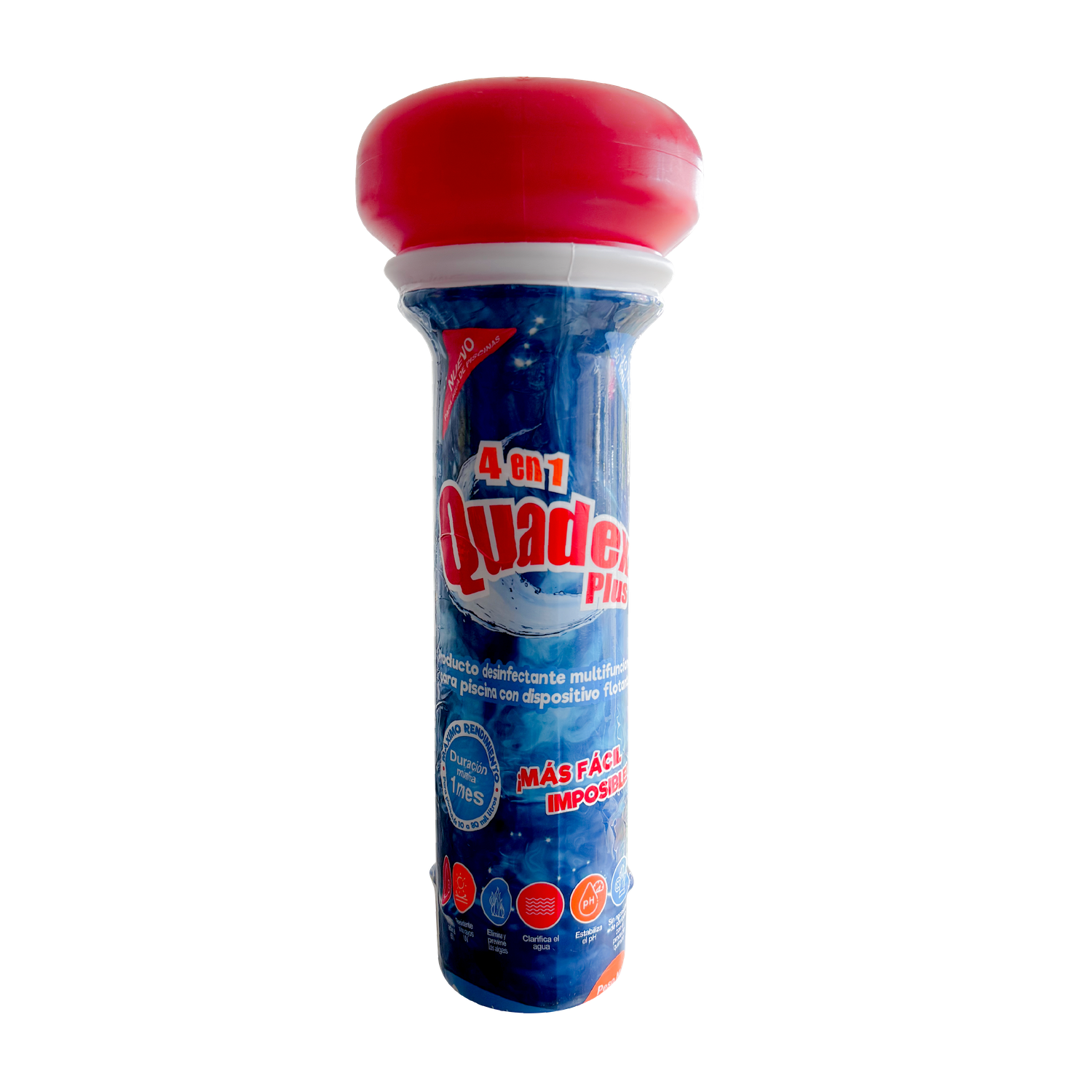 Quadex Plus 4 En 1 tubo flotante para piscinas, desinfectante, alguicida, clarificador y estabilizador de cloro.