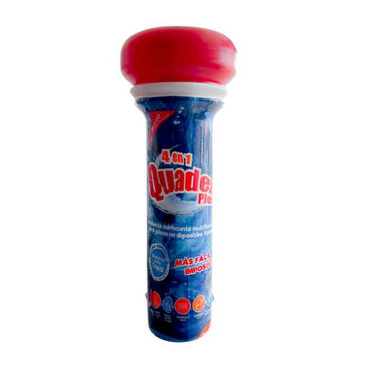 Quadex Plus 4 En 1 tubo flotante para piscinas, desinfectante, alguicida, clarificador y estabilizador de cloro.