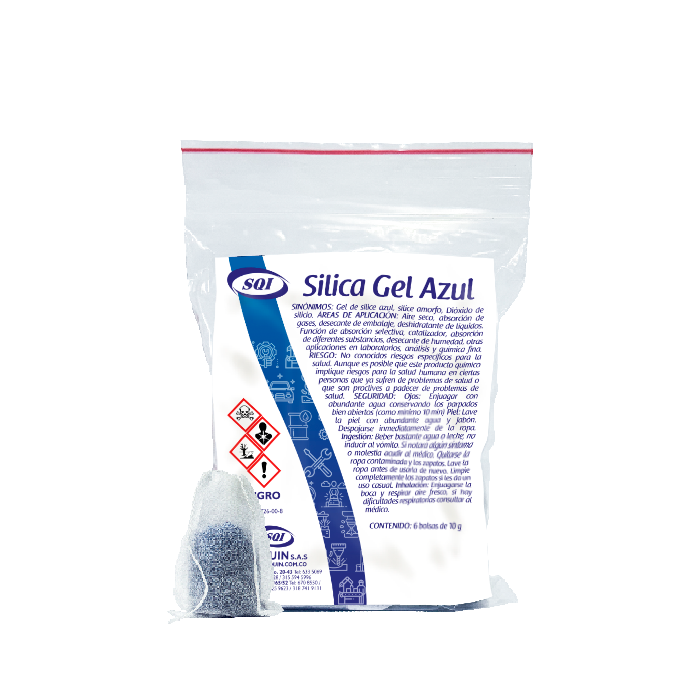 Sílica Gel desecante para absorber humedad y proteger productos durante el almacenamiento y transporte.
