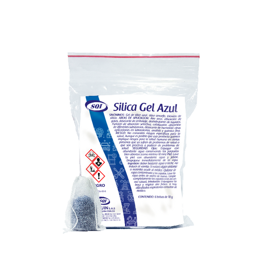Sílica Gel desecante para absorber humedad y proteger productos durante el almacenamiento y transporte.
