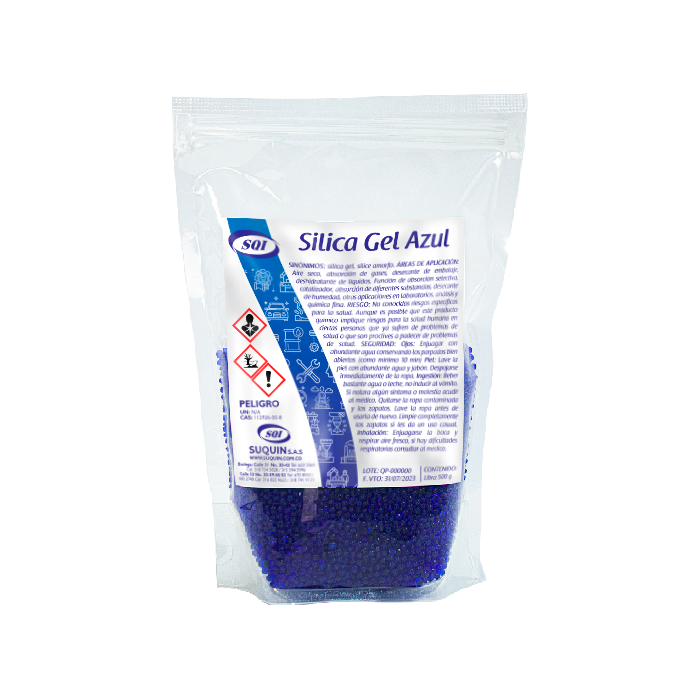 Sílica Gel desecante para absorber humedad y proteger productos durante el almacenamiento y transporte.
