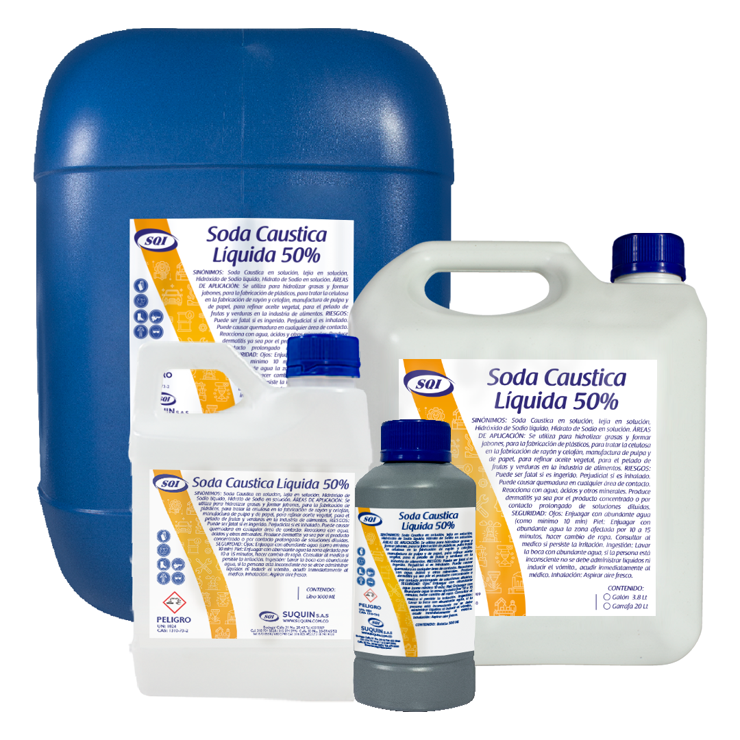 Soda Cáustica Líquida 50%, solución de hidróxido de sodio para aplicaciones industriales, limpieza y tratamiento de aguas.
