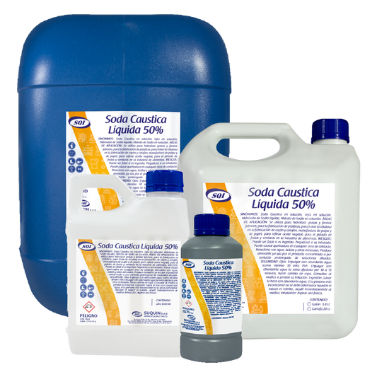 Soda Cáustica Líquida 50%, solución de hidróxido de sodio para aplicaciones industriales, limpieza y tratamiento de aguas.
