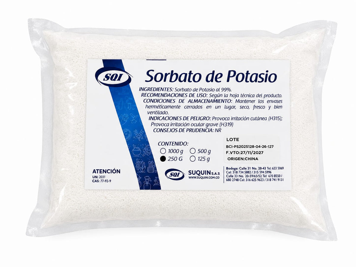 Sorbato de Potasio, conservante alimentario de alta calidad para alimentos, cosméticos y formulaciones farmacéuticas.
