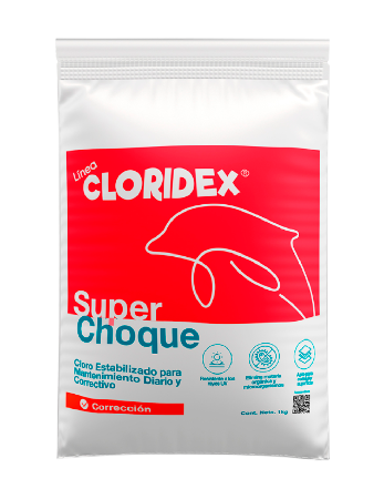 Super Choque para piscinas, producto de cloración de choque para desinfectar y recuperar la calidad del agua.
