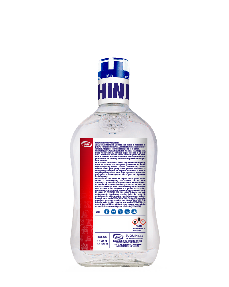 Thiner industrial de alta calidad para dilución de pinturas, limpieza de herramientas y aplicaciones químicas.

