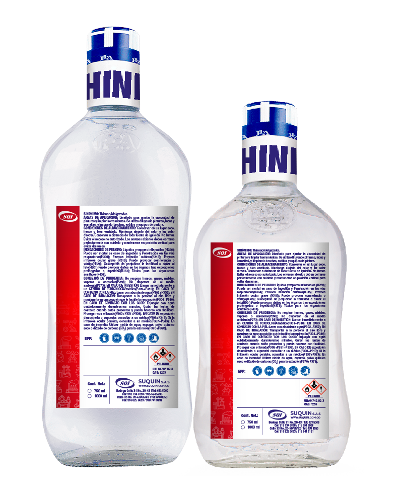 Thiner industrial de alta calidad para dilución de pinturas, limpieza de herramientas y aplicaciones químicas.
