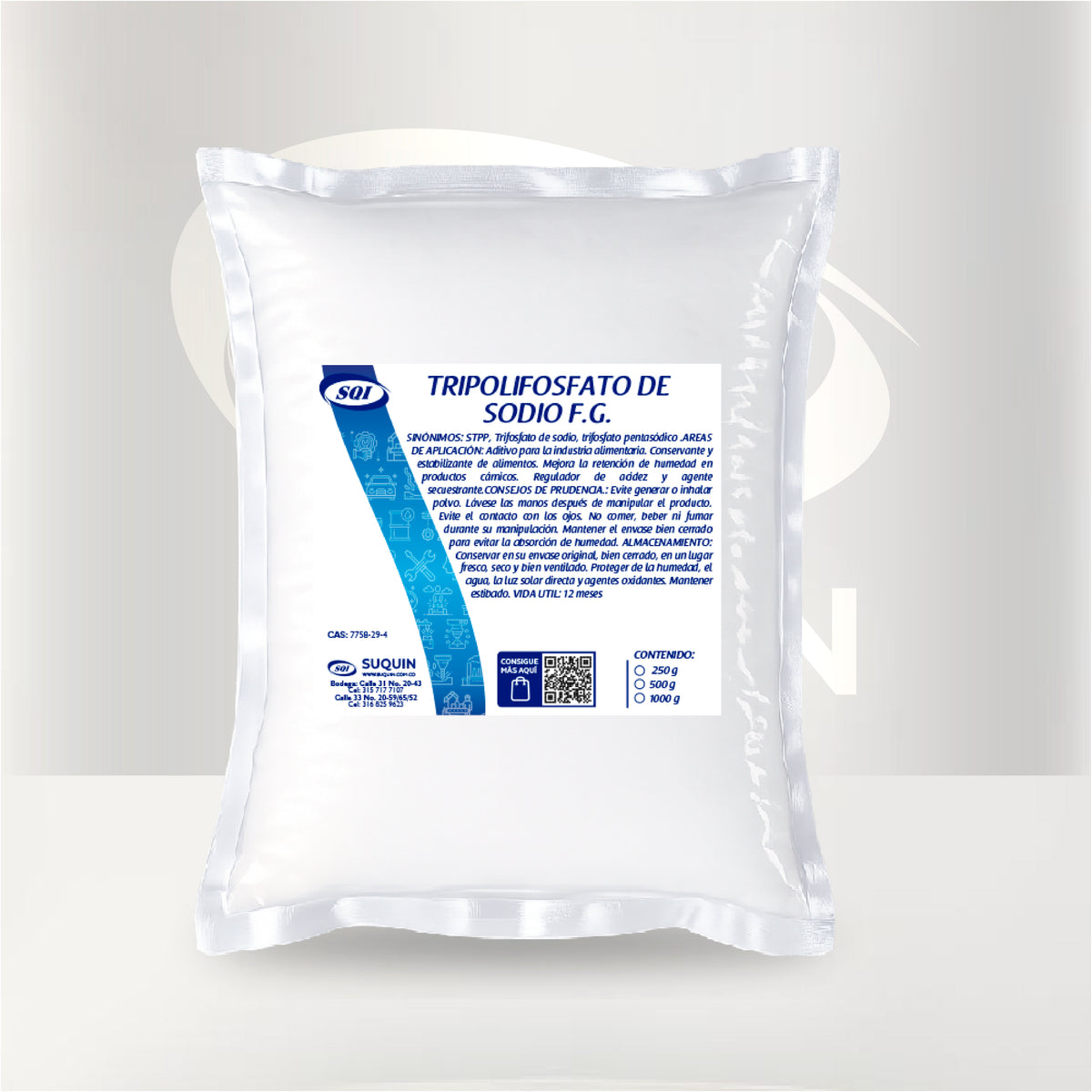 El Tripolifosfato de Sodio Food Grade es un aditivo alimentario ampliamente utilizado en la industria de alimentos procesados por su capacidad para mejorar la textura, retener la humedad y estabilizar mezclas. Es un polvo blanco, inodoro y soluble en agua, ideal para productos cárnicos, mariscos, productos lácteos y alimentos congelados