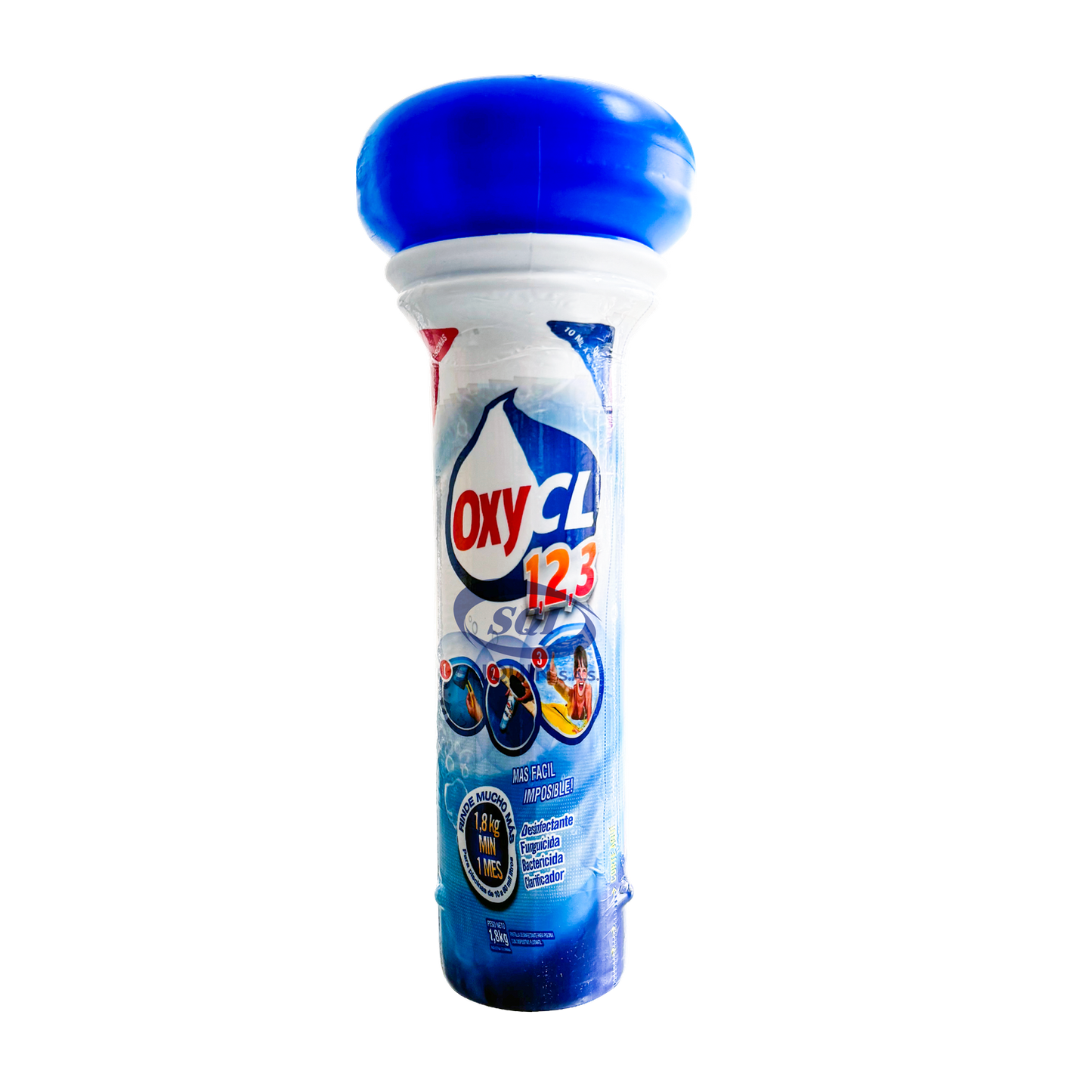 Tubo dosificador OXY Cl 1, 2, 3 para análisis y medición de parámetros en muestras de agua.
