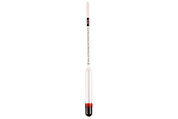 Alcoholímetro de vidrio enológico para medir la graduación alcohólica en vinos, licores y fermentados artesanales. Fácil de usar, preciso y esencial en laboratorios, bodegas y vinificación casera.