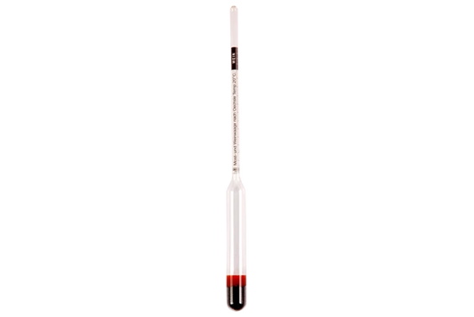 Alcoholímetro de vidrio enológico para medir la graduación alcohólica en vinos, licores y fermentados artesanales. Fácil de usar, preciso y esencial en laboratorios, bodegas y vinificación casera.