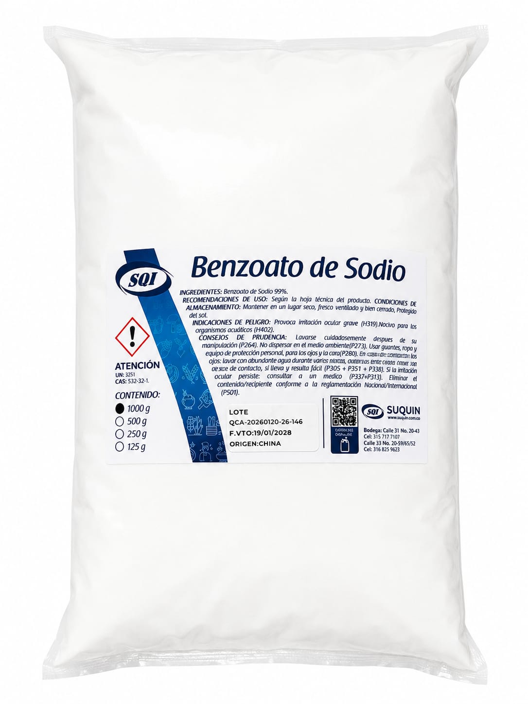 Benzoato de Sodio al 99% es un conservante de alta pureza ampliamente utilizado en la industria alimentaria, cosmética y farmacéutica. 