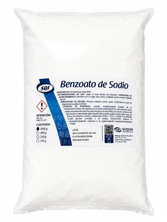 Benzoato de Sodio al 99% es un conservante de alta pureza ampliamente utilizado en la industria alimentaria, cosmética y farmacéutica. 