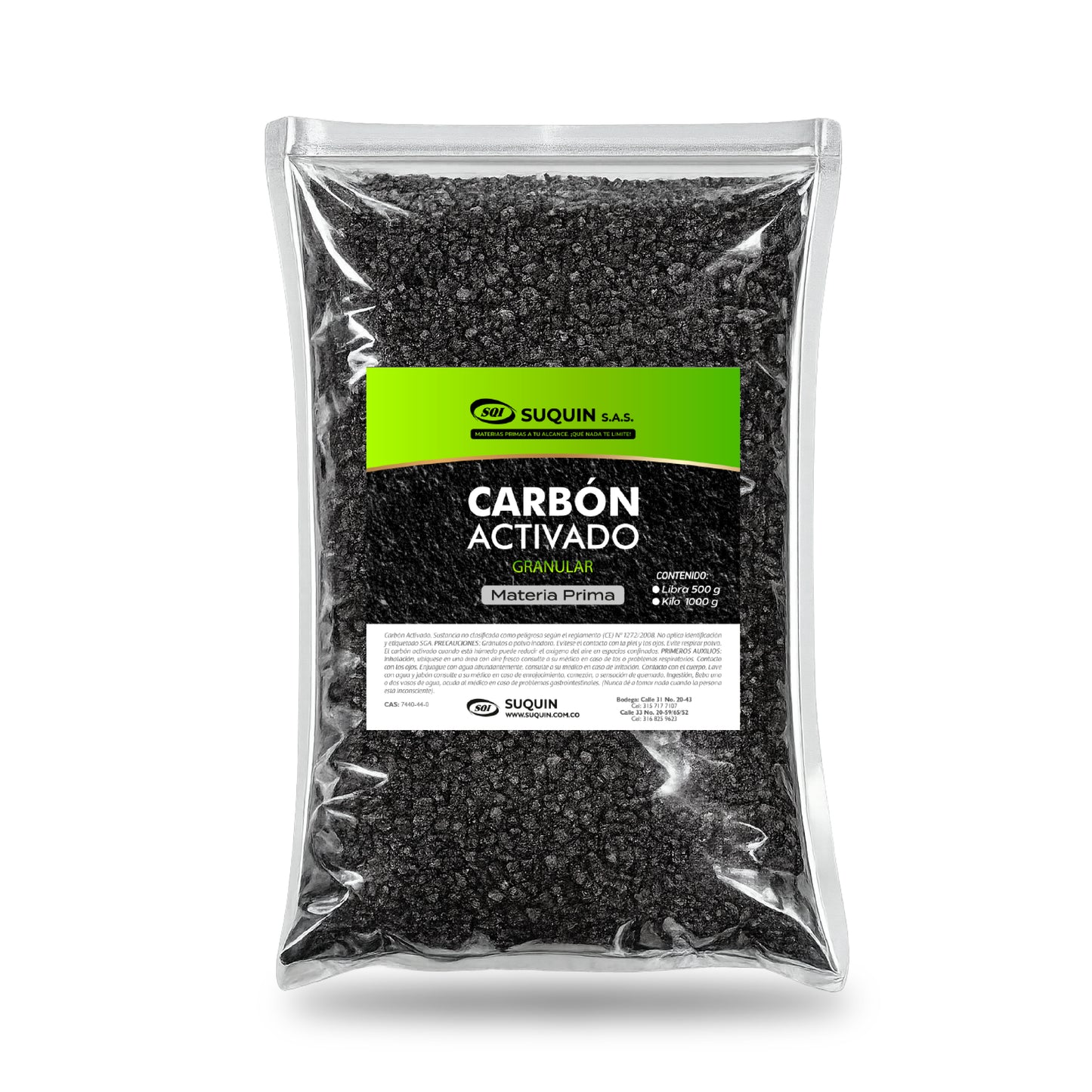 El Carbón Activado Granular es un material altamente poroso, ideal para procesos de adsorción, purificación y filtración en sectores como el tratamiento de agua, la industria alimentaria, cosmética, farmacéutica y química. Gracias a su gran superficie activa, remueve eficazmente impurezas, olores, cloro, compuestos orgánicos y contaminantes del agua o el aire