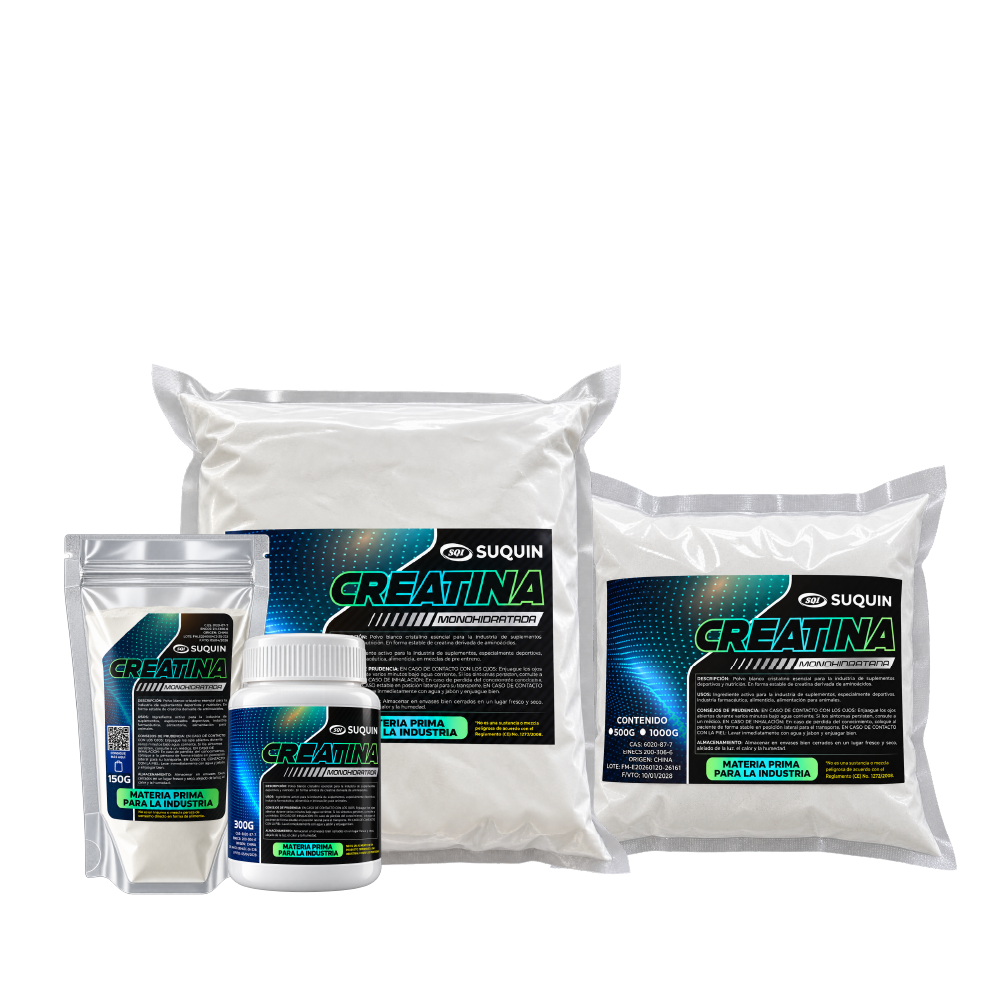 Suplemento alimenticio especialmente deportivos, industria farmacéutica, alimenticia,
alimentación para animales. Los suplementos a base de monohidrato de creatina, además de incrementar la fuerza y la potencia, favorecen el desarrollo muscular. Esto se consigue gracias a que la creatina aumenta el volumen celular gracias a una mayor retención de agua intracelular, contribuyendo a mantener la hidratación y favoreciendo la síntesis de proteínas.